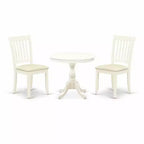 3-Piece Linen White Finish Solid Wood Top - Round Dining Room Set - Seats 4