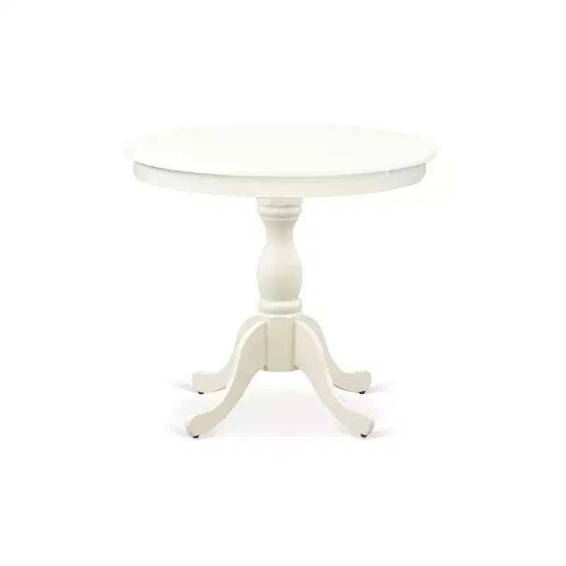 Juego de comedor de 3 piezas con parte superior de madera maciza en acabado blanco lino - Redondo - Asientos para 4 personas