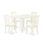 HomeStock 5-Pc Linen White Finish Solid Wood Top - Dining Room Set - Seats 4