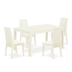 5-Piece Linen White Finish Solid Wood Top - Dining Room Set - Seats-4