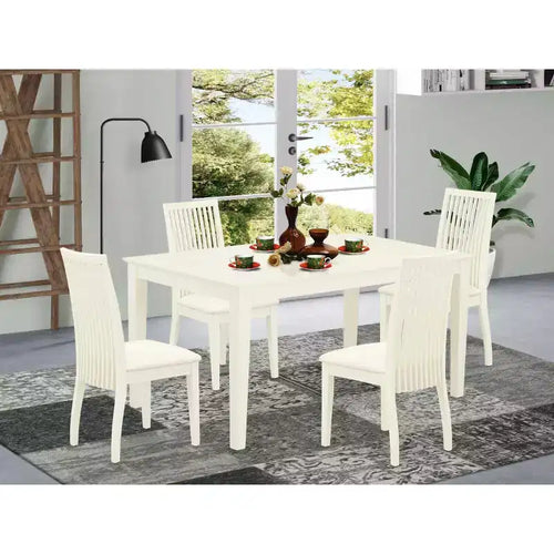 Juego de Comedor de 5 Piezas con Cubierta Superior de Madera Maciza con Acabado Blanco Lino - Con Capacidad para 4 Personas