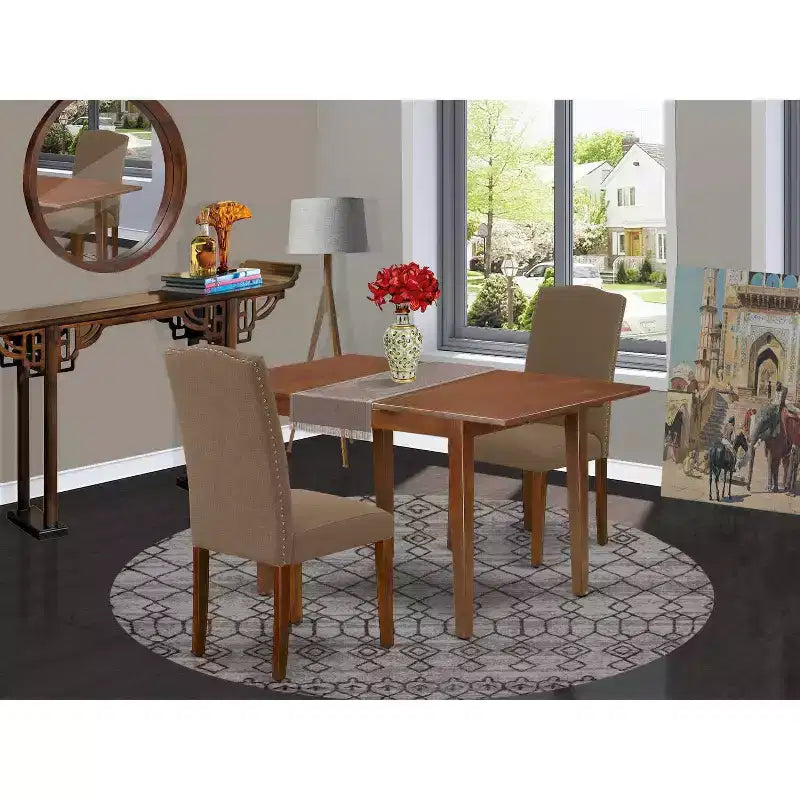 Juego de comedor rústico francés - Mesa rectangular de 3 piezas y 2 sillas - Mesa de 48/60 con extensión de mariposa