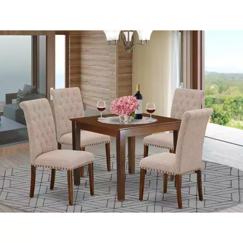 Juego de comedor cuadrado de 5 piezas con tapa de madera maciza y acabado de caoba - Para 4 personas