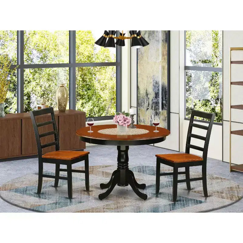 Juego de mesa de cocina gótico - Mesa de comedor redonda y sillas - Juego de comedor de 5 piezas - Acabado en negro