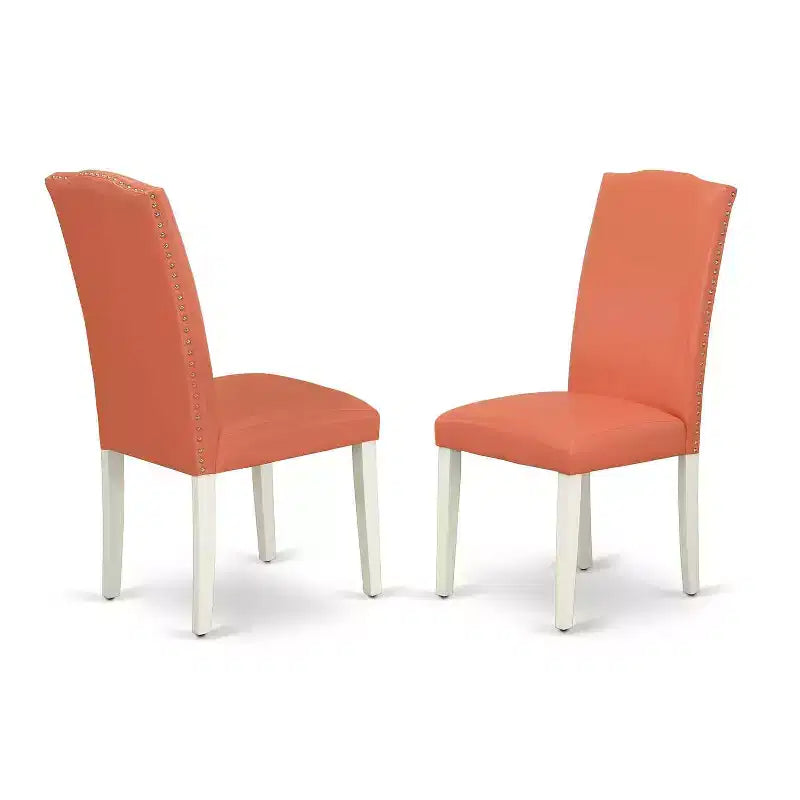 Juego de comedor cuadrado flamenco rosa, mesa de 36 pulgadas y 2 sillas Parsons, patas de lino blanco, piel sintética