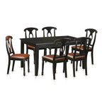 Kitchen Table Chair Set 7-Piece - Rectangular Dining Table with 6 Chairs - Faux Leather Seats - Black Finish
