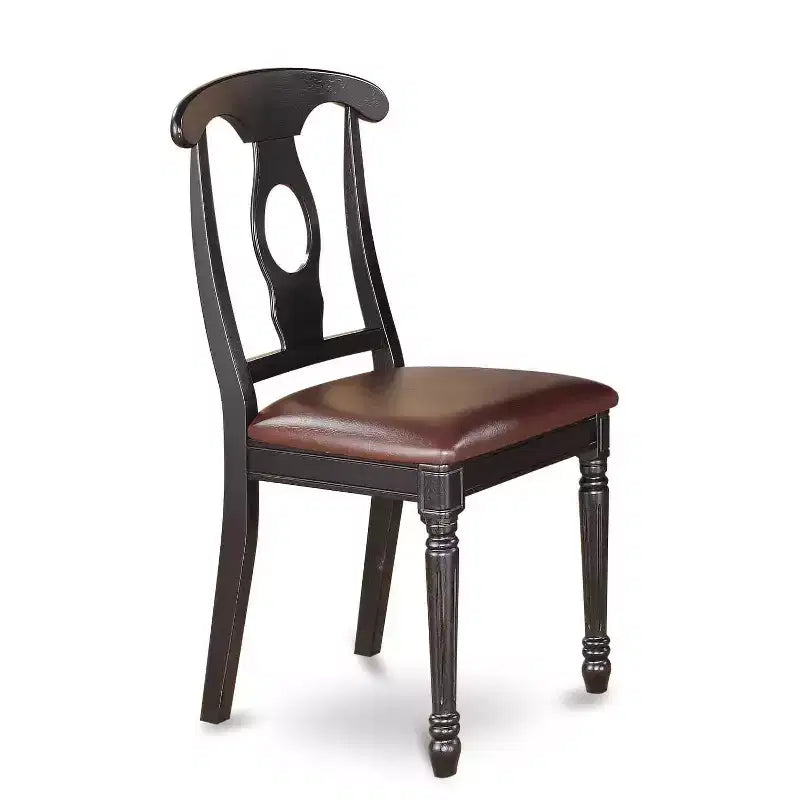 Juego de mesa y sillas de comedor de 7 piezas - Mesa de comedor rectangular con 6 sillas - Asientos de piel sintética - Acabado negro