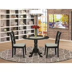 HomeStock Juego de comedor de 3 piezas con acabado negro, tapa de madera maciza redonda y alas abatibles, para 4 personas