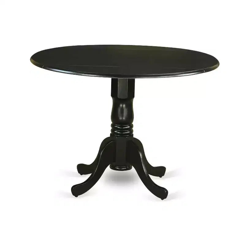 HomeStock Juego de comedor de 3 piezas con acabado negro, tapa de madera maciza redonda y alas abatibles, para 4 personas