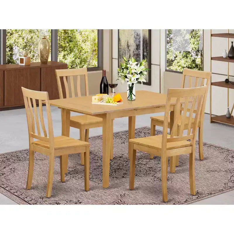Juego de comedor de 5 piezas con tapa de madera maciza con acabado en roble natural - Para 4 personas