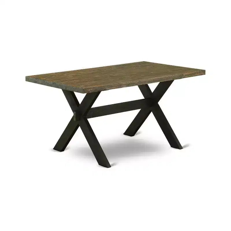 Mesa de comedor HomeStock de 6 piezas, rectangular, con acabado jacobino envejecido y tapa de madera maciza, con 1 banco y 4 sillas.
