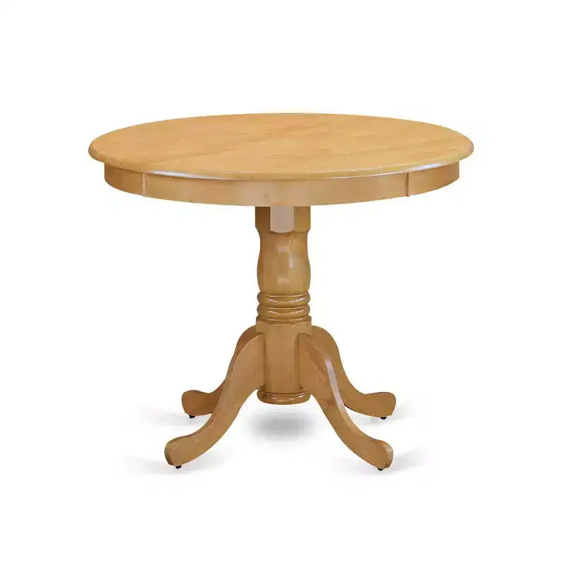 Juego de comedor redondo de 5 piezas - Mesa de 36" y 4 sillas - Acabado en roble rústico - Tela de lino caqui oscuro