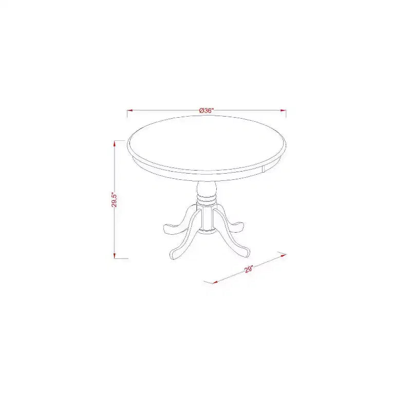 Juego de comedor redondo de 5 piezas - Mesa de 36" y 4 sillas - Acabado en roble rústico - Tela de lino caqui oscuro