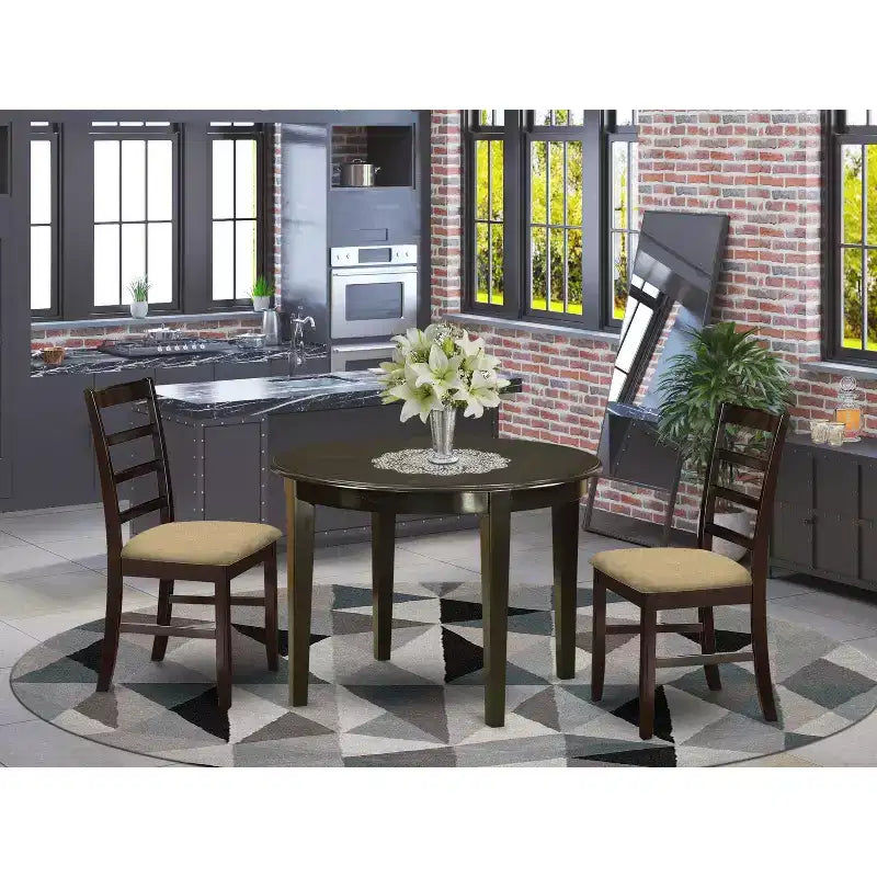 Juego de mesa de comedor de madera maciza HomeStock de 3 piezas con acabado capuchino