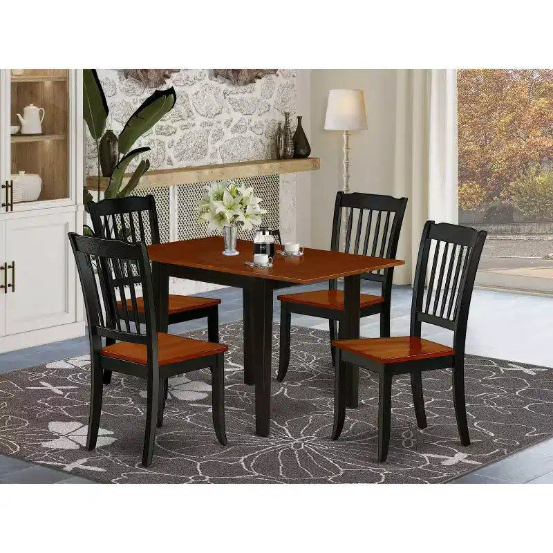 HomeStock Juego de Comedor de 5 Piezas con Cubierta de Madera Sólida, Acabado Negro y Cerezo - Capacidad para 4 Personas