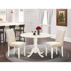 Juego de comedor redondo de 3 piezas: mesa de 42 pulgadas con alas abatibles y 2 sillas Parsons - Tela de lino beige