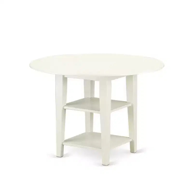 Juego de comedor vintage de 3 piezas: mesa y 2 sillas - Mesa de 20x42 con alas abatibles - Patas blancas lino - Asiento de cuero PU