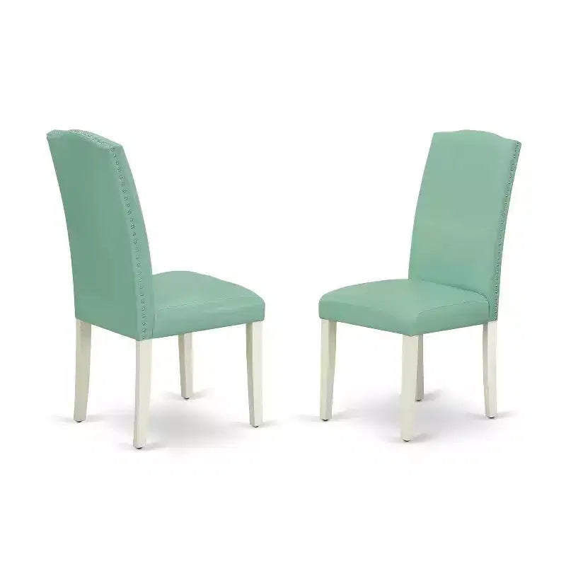 Juego de comedor vintage de 3 piezas: mesa y 2 sillas - Mesa de 20x42 con alas abatibles - Patas blancas lino - Asiento de cuero PU