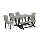 HomeStock 6-Pc Rectangle Natural Oak Finish Solid Wood Top Dining Table with 1-Bench, 4-Chairs