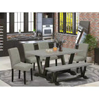 Mesa de comedor HomeStock de 6 piezas rectangular con acabado de roble natural y tapa de madera maciza con 1 banco y 4 sillas
