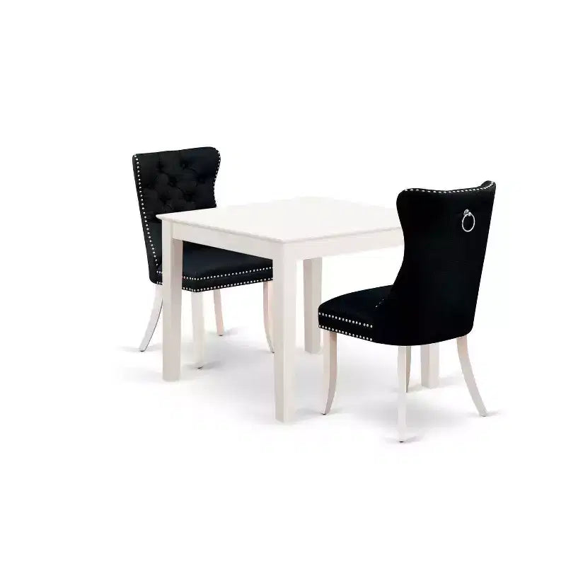 Juego de mesa de comedor HomeStock de 3 piezas con acabado blanco lino y parte superior cuadrada de madera maciza