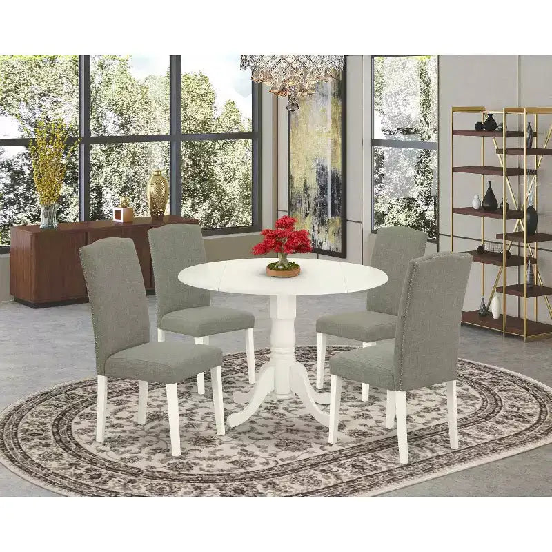 Juego de comedor redondo de 5 piezas - Mesa de comedor de 42 pulgadas con alas abatibles y 4 sillas Parsons