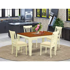 Mesa de comedor HomeStock de 5 piezas con superficie de madera maciza en acabado blanco y cerezo con 4 sillas