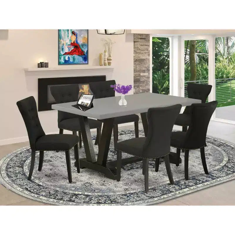 Mesa de comedor HomeStock de 7 piezas con parte superior de madera maciza y acabado de roble natural con 6 sillas