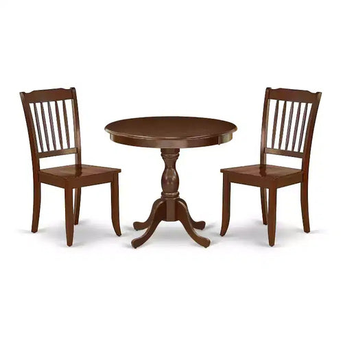3-Piece Mahogany Finish Solid Wood Top Dining Room Set (Seats-4)