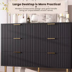 Cómoda acanalada moderna para dormitorio con 8 cajones, cajones profundos y superficie moderna amplia, cómoda larga y grande de doble tocador, mueble para TV y organizador de almacenamiento