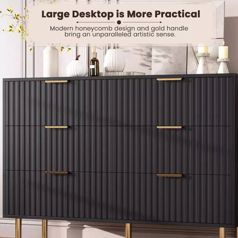Cómoda acanalada moderna para dormitorio con 8 cajones, cajones profundos y superficie moderna amplia, cómoda larga y grande de doble tocador, mueble para TV y organizador de almacenamiento