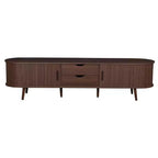 Mueble de TV moderno de mediados de siglo Homy Casa 70 con puertas de persiana, cajones y toma de corriente integrada para TV de 80, Nogal