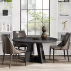 Mesa de comedor redonda de 47", mesa de cocina estilo rústico con base en cruz para comedor, capacidad para 4-6 personas, tablero de madera