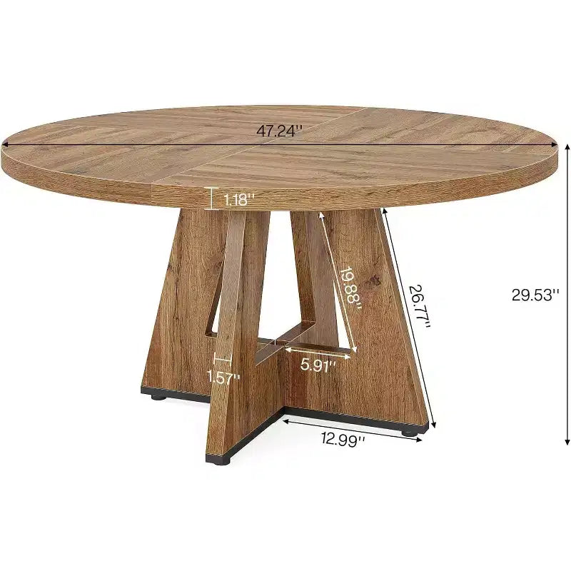 Mesa de comedor redonda de 47", mesa de cocina estilo rústico con base en cruz para comedor, capacidad para 4-6 personas, tablero de madera