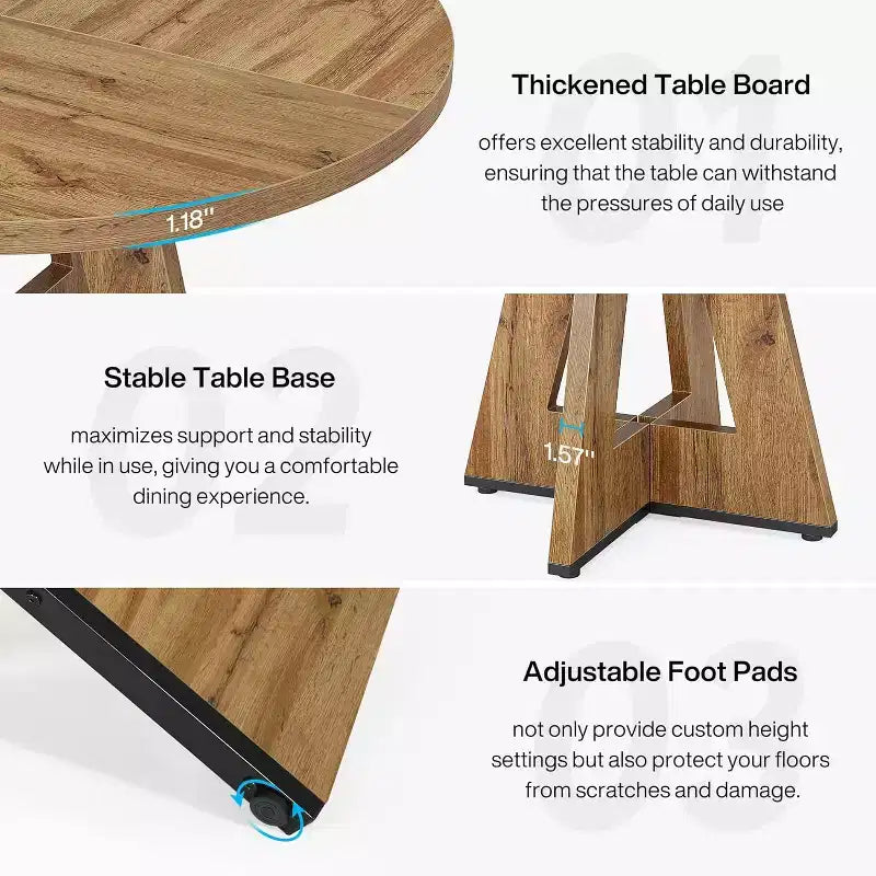 Mesa de comedor redonda de 47", mesa de cocina estilo rústico con base en cruz para comedor, capacidad para 4-6 personas, tablero de madera