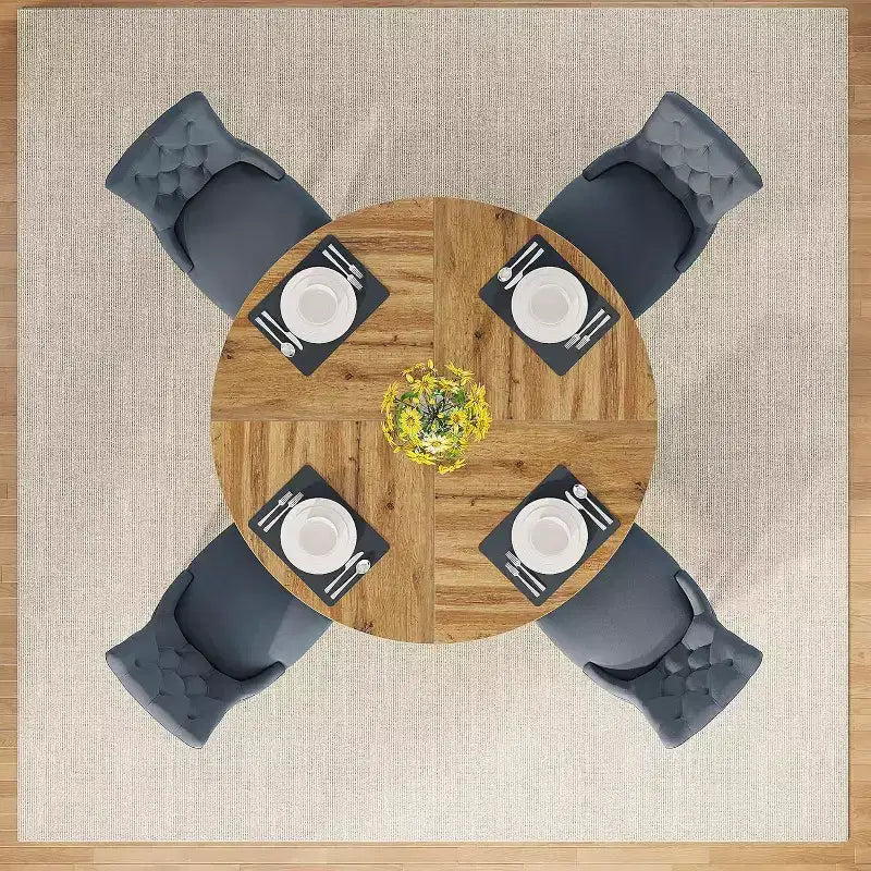 Mesa de comedor redonda de 47", mesa de cocina estilo rústico con base en cruz para comedor, capacidad para 4-6 personas, tablero de madera