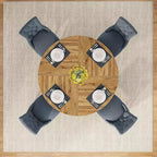 Mesa de comedor redonda de 47", mesa de cocina estilo rústico con base en cruz para comedor, capacidad para 4-6 personas, tablero de madera