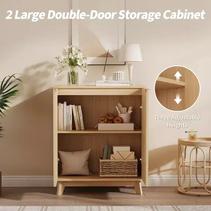 Aparador Buffet de 34.49 pulgadas con almacenamiento, aparador moderno con puertas acanaladas y estantes ajustables, mesa consola de madera para sala de estar