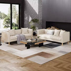 Sofás de piel sintética de 78 pulgadas de ancho con 2 cojines decorativos, estilo moderno de mediados de siglo, sofá de 3 plazas y patas de madera maciza, fácil montaje, para sala de estar y dormitorio
