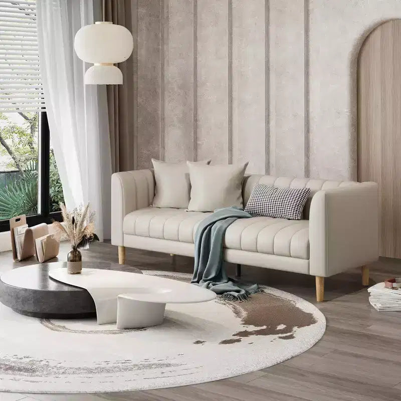 Sofás de piel sintética de 78 pulgadas de ancho con 2 cojines decorativos, estilo moderno de mediados de siglo, sofá de 3 plazas y patas de madera maciza, fácil montaje, para sala de estar y dormitorio
