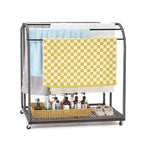 Toallero de piscina para exteriores, toallero de pie de mimbre, organizador de almacenamiento con compartimento para flotadores, churros de piscina, aros de natación