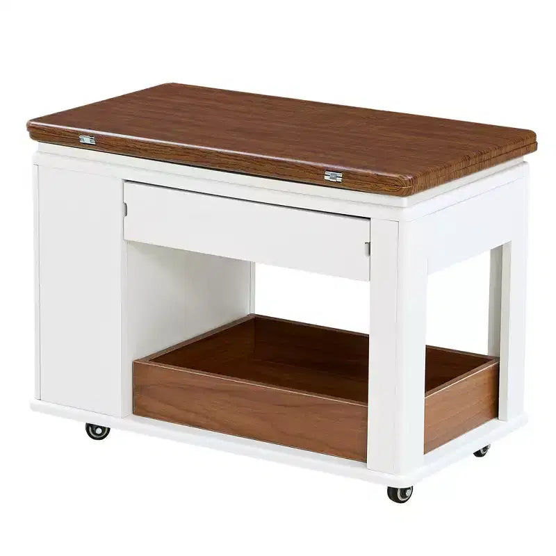 Mesa de centro moderna Bestier de 27.6'', mesa auxiliar multifuncional con parte superior plegable, ruedas, cajón, estante abierto, almacenamiento con compartimento oculto