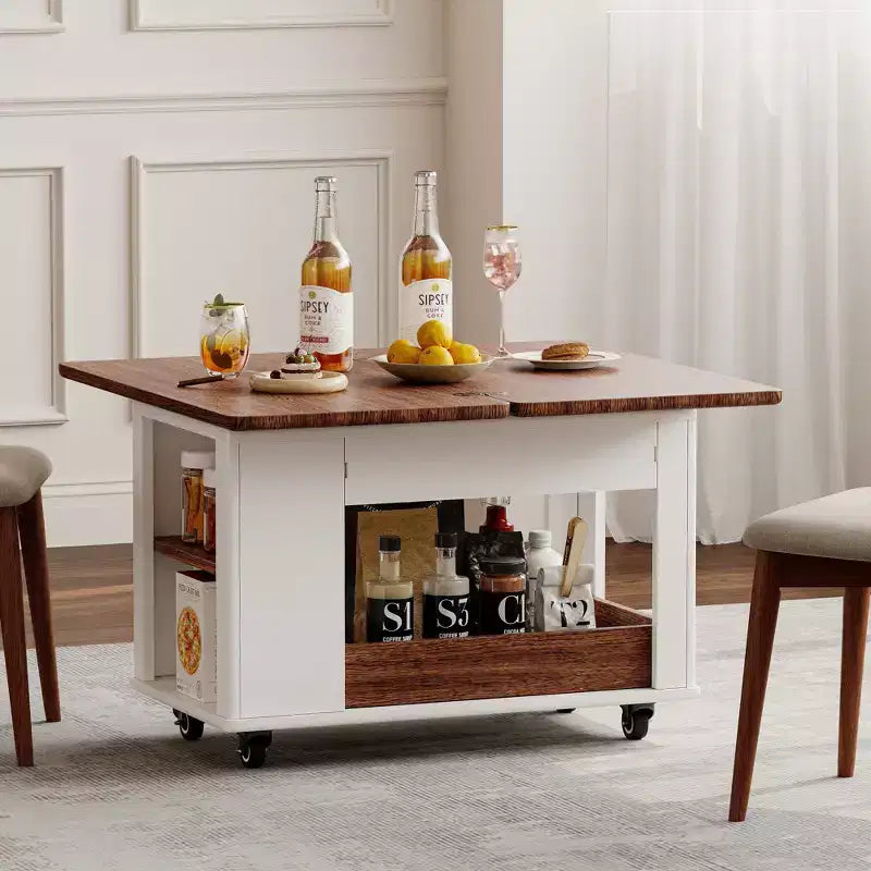 Mesa de centro moderna Bestier de 27.6'', mesa auxiliar multifuncional con parte superior plegable, ruedas, cajón, estante abierto, almacenamiento con compartimento oculto