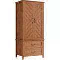 Acekool V Shape Armoire Wardrobe Closet with 2 Doors and Drawers, 71.06 Farmhouse Storage Cabinet for Bedroom, Wood