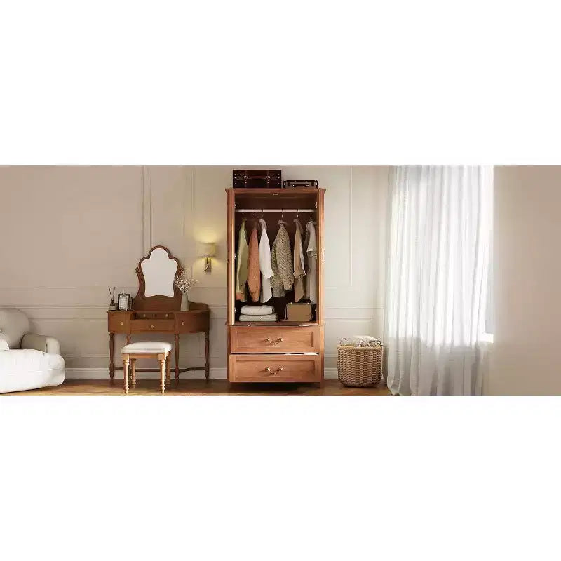 Armario Ropero Acekool V Shape con 2 Puertas y Cajones, Armario de Almacenamiento Estilo Rústico de 71.06 pulgadas para Dormitorio, Madera