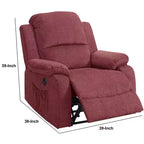 Sillón reclinable eléctrico de tela de 39 pulgadas Royal Hampton con puerto USB, rojo