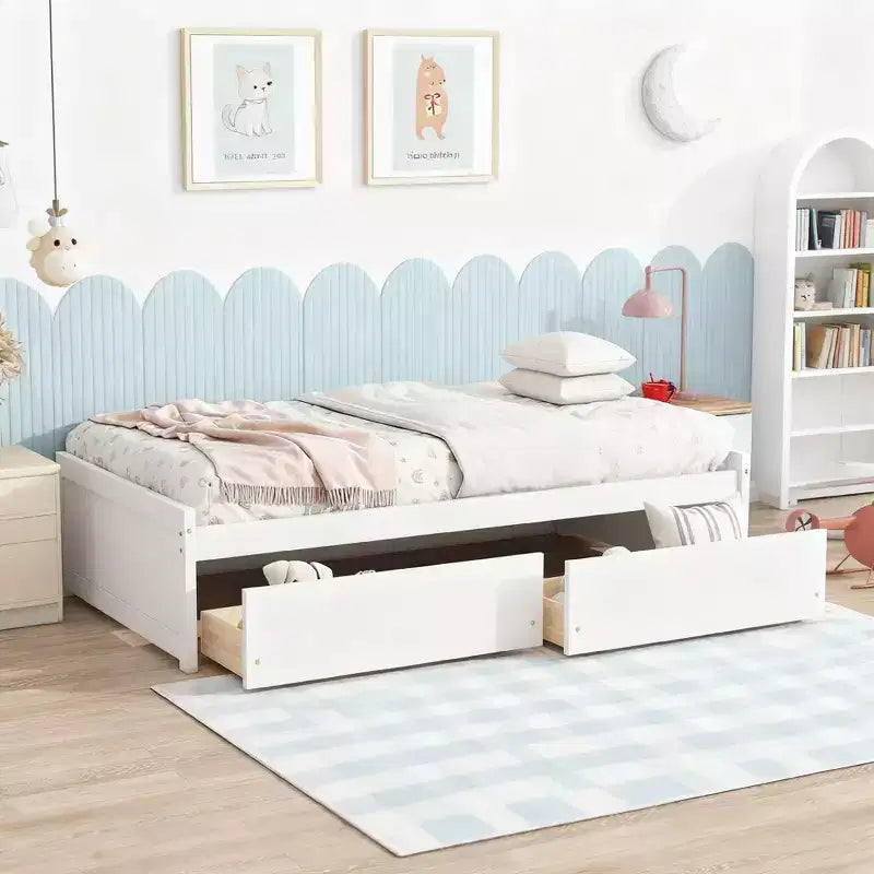Cama de madera doble Luxystar con 2 cajones para habitaciones de huéspedes y niños