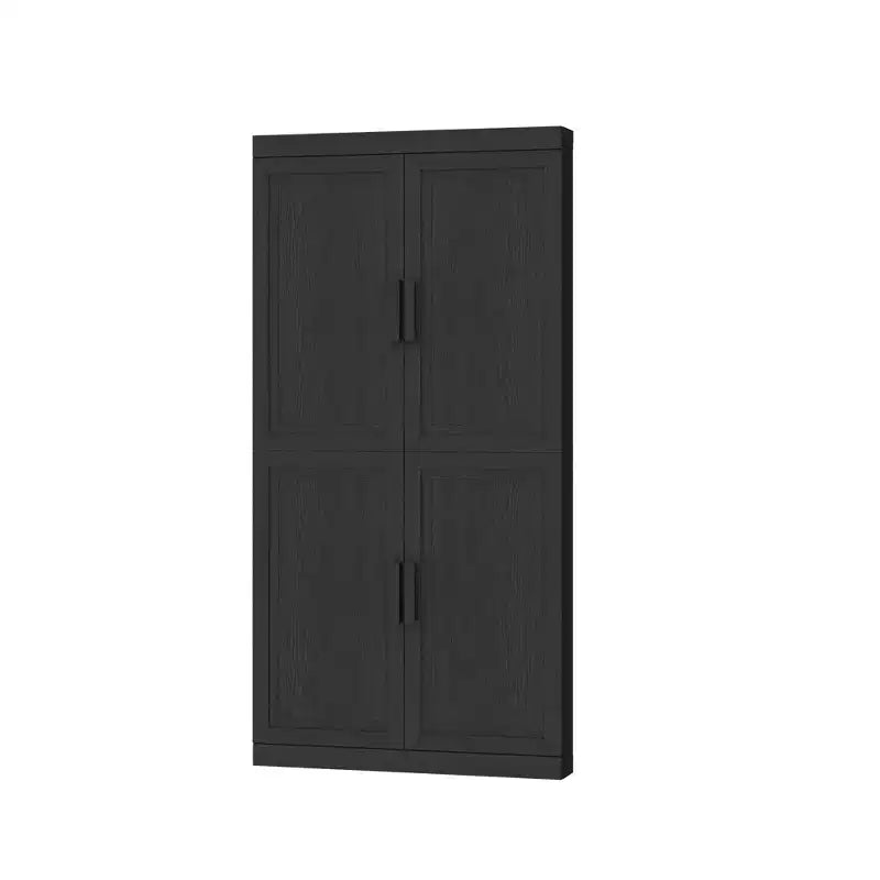 Mueble esquinero de almacenamiento MAYEERTY moderno de madera maciza con 4 puertas, almacenamiento eficiente para la esquina del hogar en la sala de estar, negro, 2 piezas