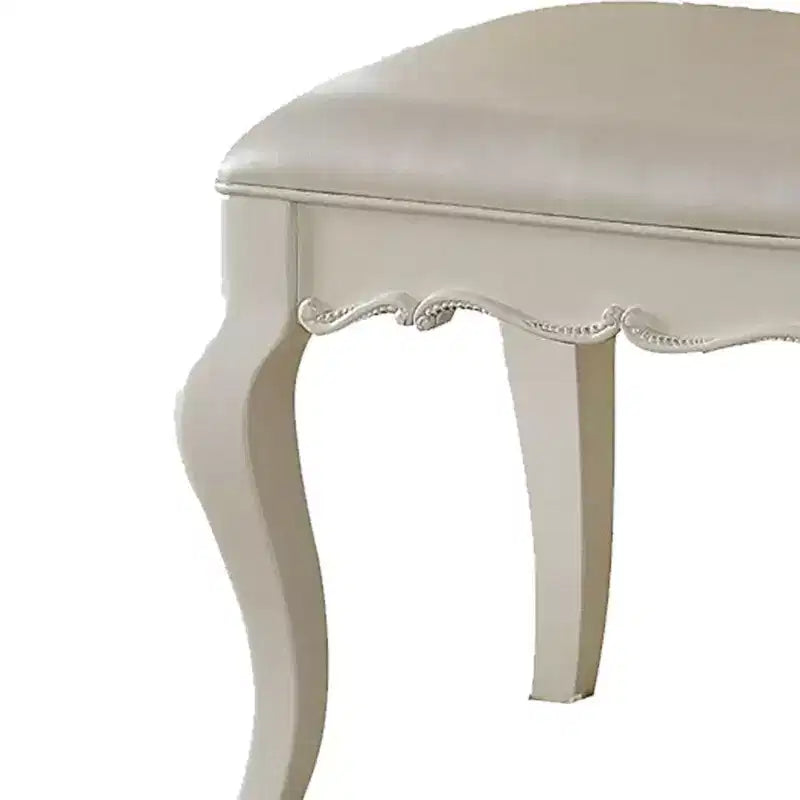 Taburete de tocador Royal Hampton Style de madera y polipiel con asiento acolchado, blanco