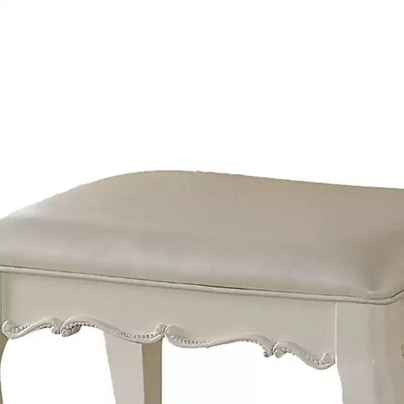 Taburete de tocador Royal Hampton Style de madera y polipiel con asiento acolchado, blanco